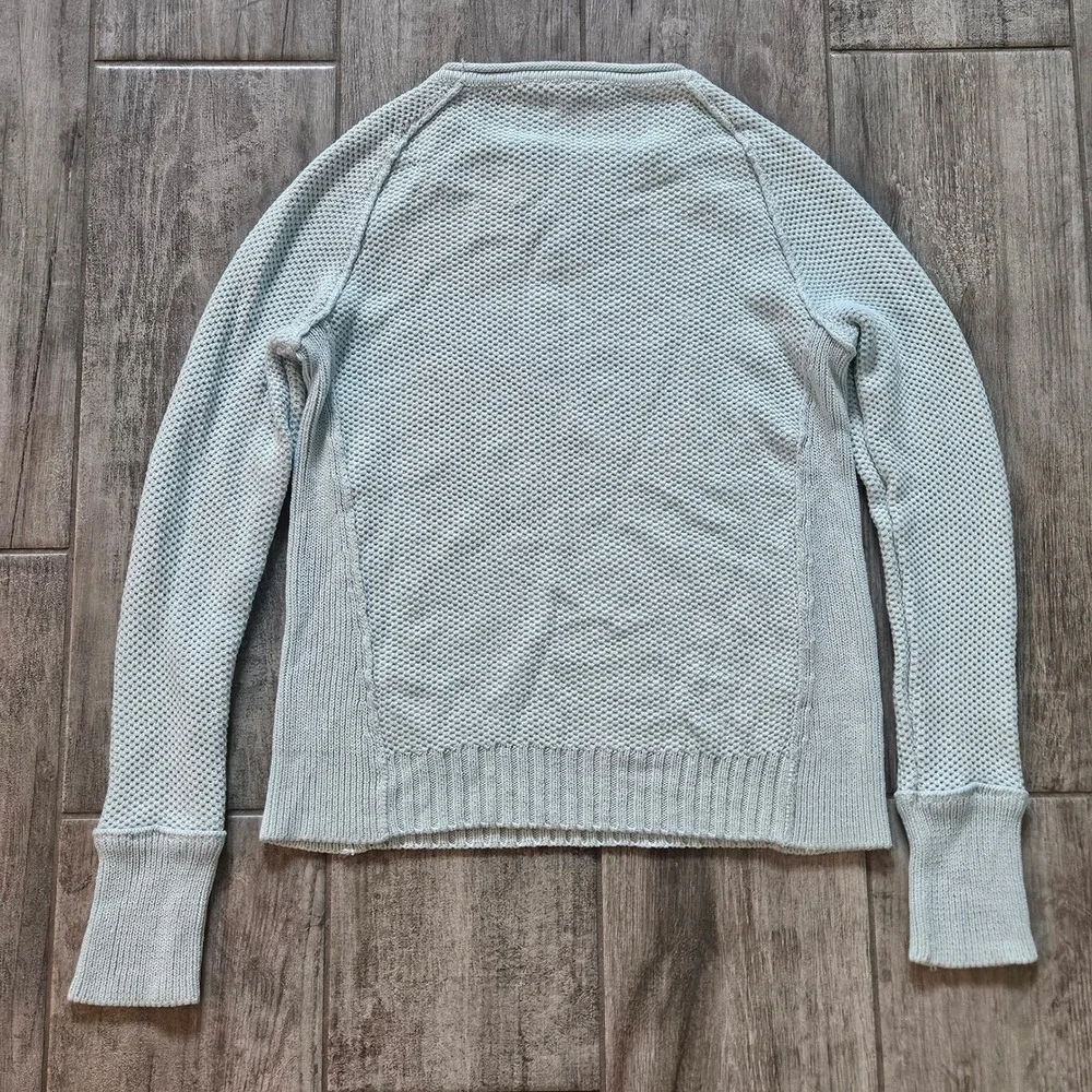 Tory Burch Waffle Knit Sweater Size S Light Blue Raglan Sleeve Crew Neck Preppy